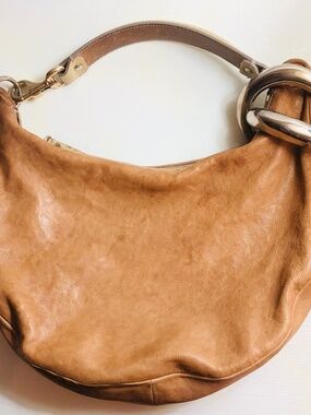 Authentic JIMMY CHOO Women’s Hand Bag Purse - Tan/Beige Leather